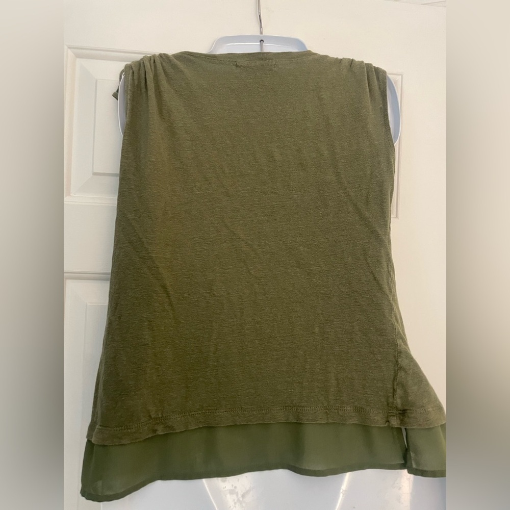 Linen Anthropologie sanctuary olive army green flowy ruched sleeve muscle tee XS - Picture 4 of 6